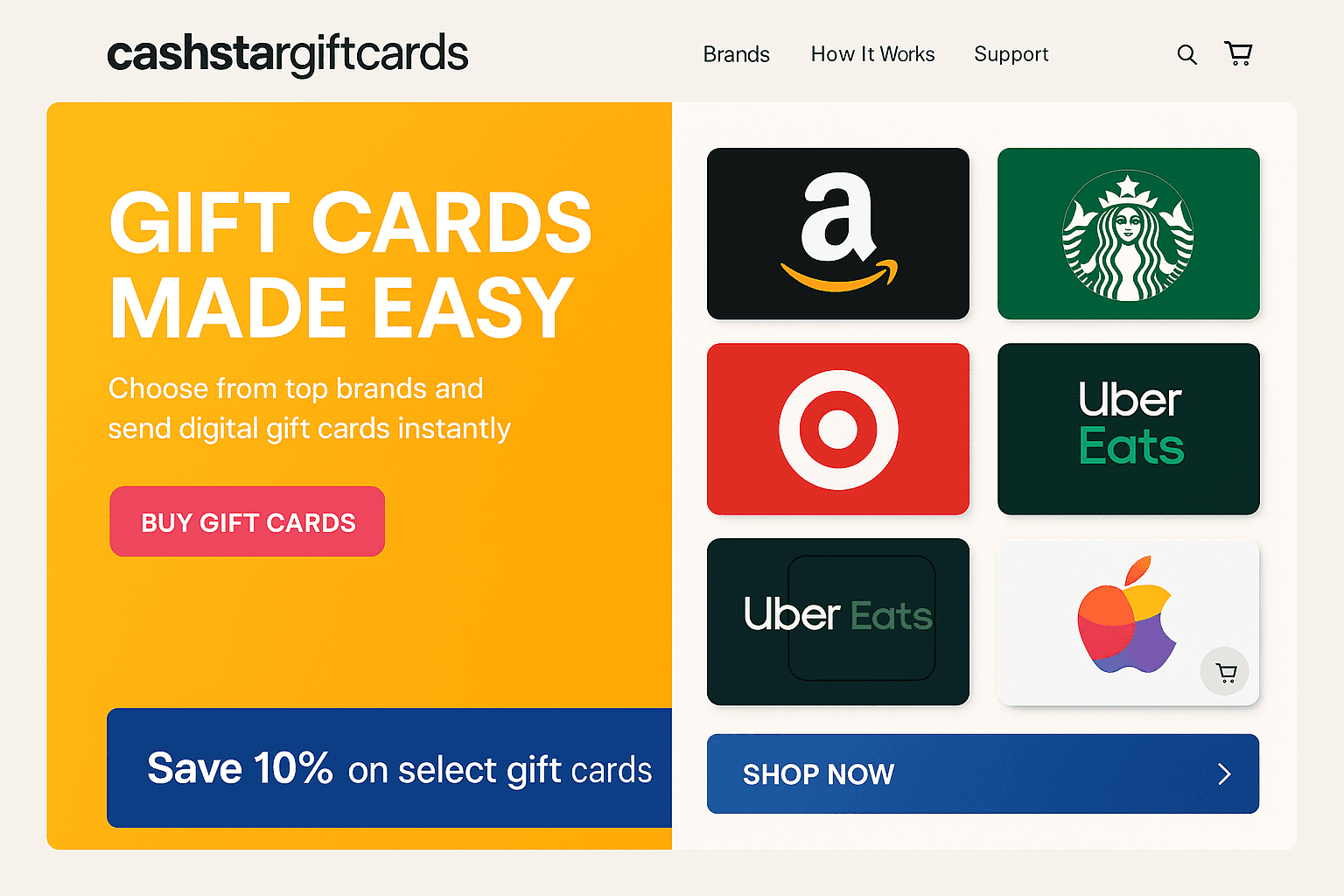 cashstargiftcards.com website mockup